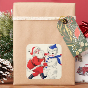 Retro-Vintage-Weihnachtsmann Schneemann Santa Quadratischer Aufkleber