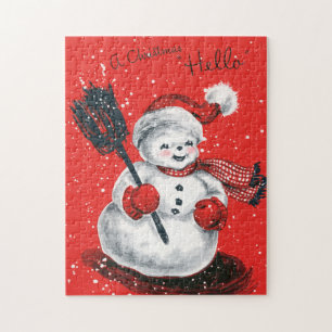 Retro Vintage Weihnachtsmann Schneemann Weihnachte Puzzle