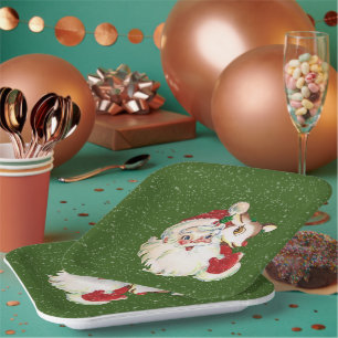 retro-vintage-Weihnachtsmann-und-Rentier-Party Pappteller