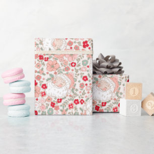 Retro Vintage Weihnachtsmann Weihnachten Floral Geschenkpapier