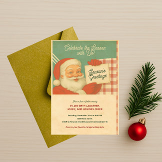 Retro Vintage Weihnachtsmann Weihnachtsfeier & Kar Einladung