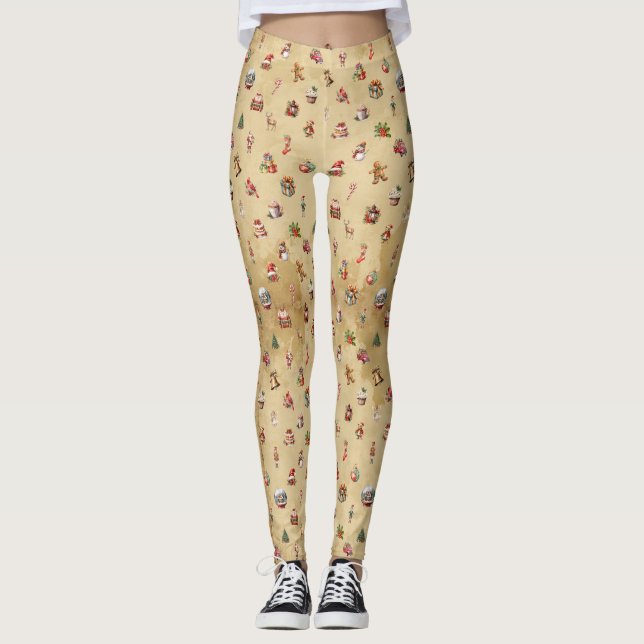Retro Vintage Weihnachtsmuster Leggings (Vorderseite)