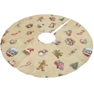 Retro Vintage Weihnachtsmuster Polyester Weihnachtsbaumdecke