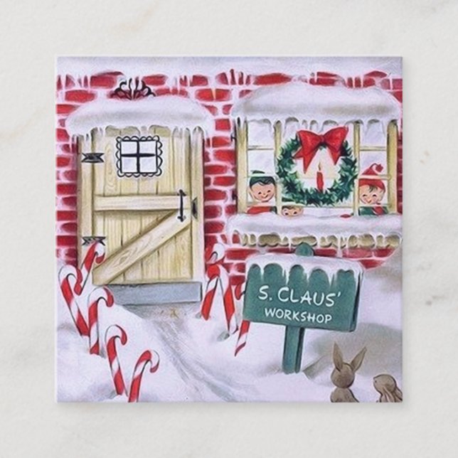 Retro Vintage Weihnachtssankt-Werkstatt Quadratische Visitenkarte (Vorderseite)