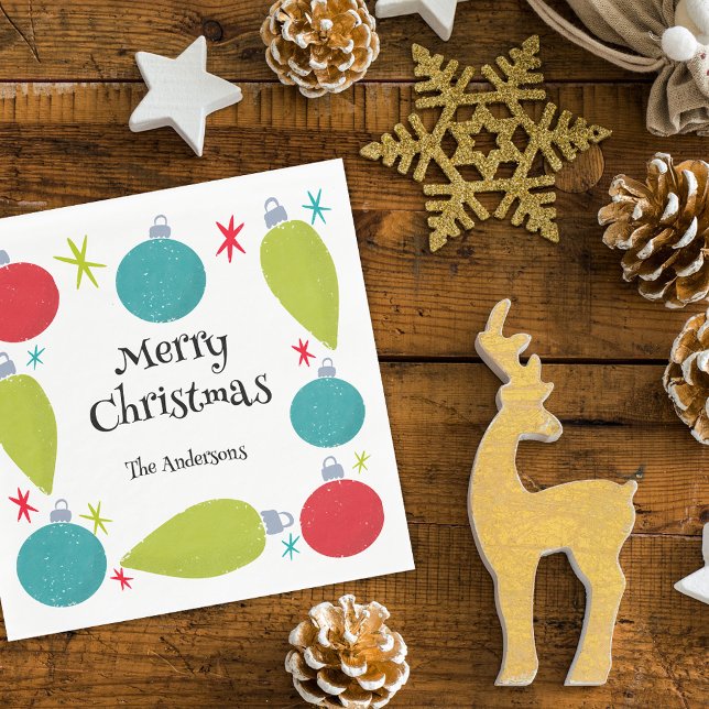 Retro Vintage Weihnachtsschmuck Personalisiert Serviette (Von Creator hochgeladen)