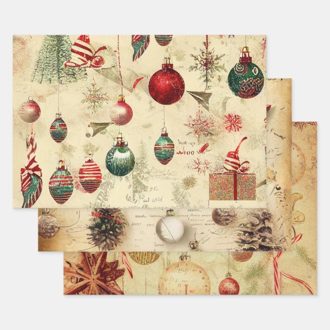 Retro Vintage Weihnachtsschmuck Pine Cones Geschenkpapier Set (Set)