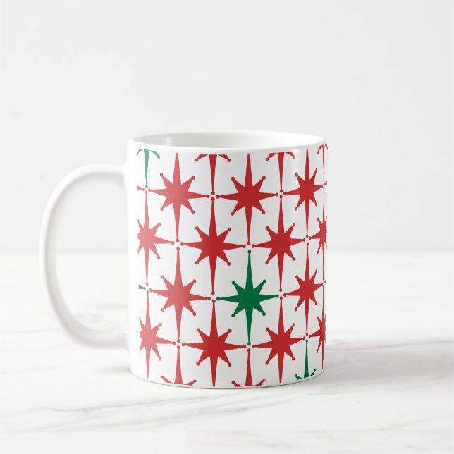 Retro Vintage Weihnachtsstars Muster Mitte des Jah Kaffeetasse (Links)