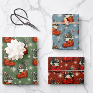 Retro Vintage Weihnachtsstiefel Geschenkpapier Set
