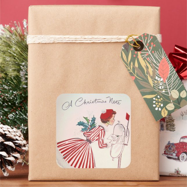 Retro Vintage Weihnachtsweihnachtsnacht Lady Holid Quadratischer Aufkleber (Feiertag)