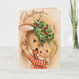 Retro Vintage Weihnachtswildmädchen fühlen Stimmun Feiertagskarte