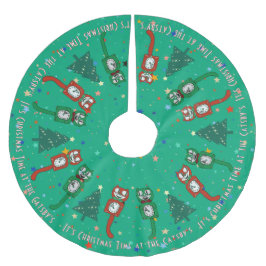 Retro Vintage Weihnachtszeit Cat Clock Custom Polyester Weihnachtsbaumdecke