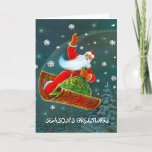 Retro Vintage Weihnachtszeit, Santas magischer Tep Feiertagskarte