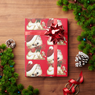 Retro Vintage Weiße Katze und Maus Geschenkpapier