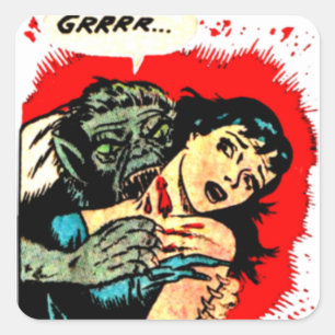 Retro-Vintage-Werwolf beißt Dame Quadratischer Aufkleber