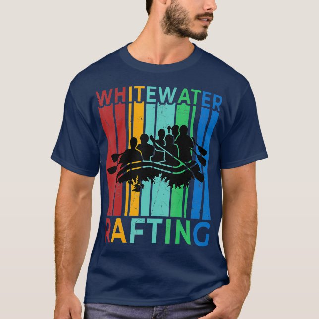 Retro Vintage White Water Rafting Silhouette T-Shirt (Vorderseite)
