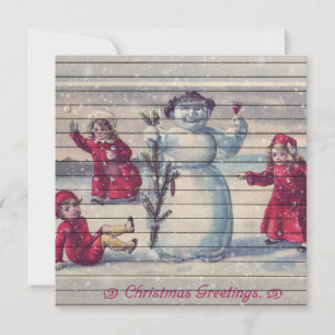 Retro Vintage Winter Kinder machen einen Schneem Feiertagskarte