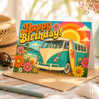 Retro-Vintage-Wohnmobil- und Surf-Sommer-Geburtsta