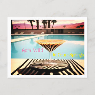 Retro Vintage Zebra Theme Poolside Palm Springs Postkarte