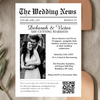 Retro-Vintage-Zeitungs-Hochzeit Einladung