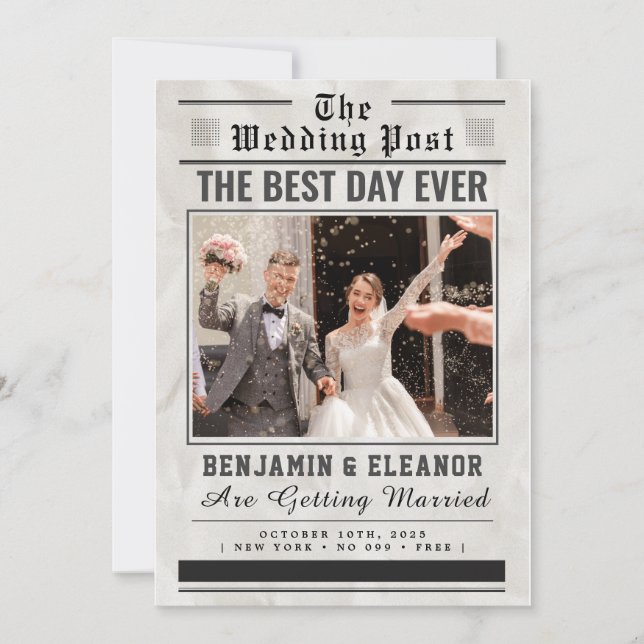 Retro Vintage-Zeitungs-Hochzeitseinladung (Vorderseite)