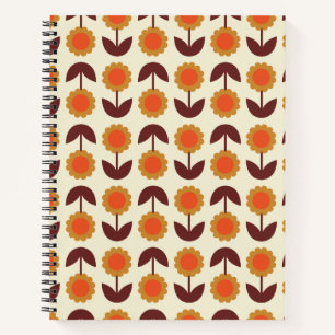 Retro Vintager 70er Blumenmuster Orange und Braun Notizbuch