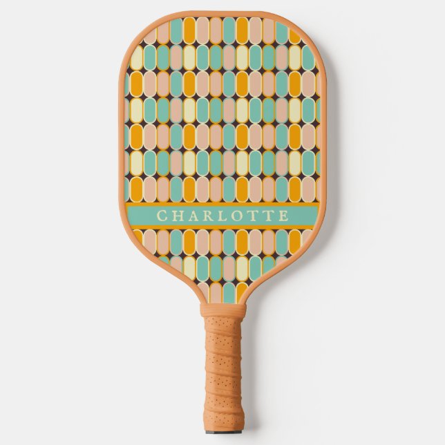 Retro Vintager 70er Mitte Jahrhunderts Geometrisch Pickleball Schläger (Vorderseite)
