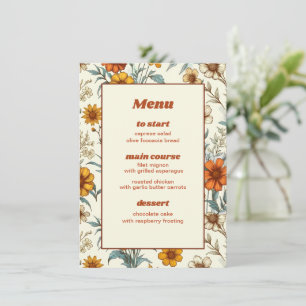 Retro Vintager floraler 70er Zeitloses Hochzeitmen Menükarte