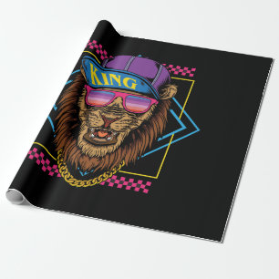 Retro-Vintager Hip-Hop-Löwe trägt Snapback-Illustr Geschenkpapier