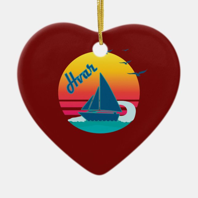 Retro Vintager Hvar Sonnenuntergang, #Hvar Keramik Ornament (Vorne)