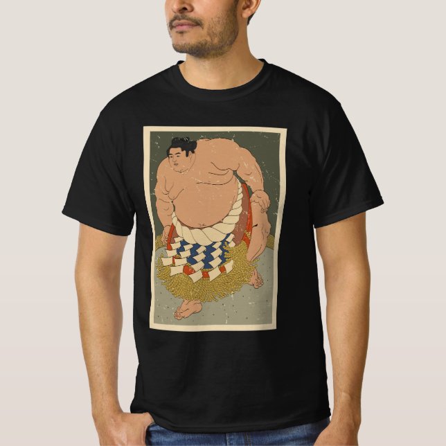 Retro Vintager japanischer Sumo Wrestler T-Shirt (Vorderseite)