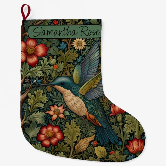 Retro Vintager Jugendstil-Kolibri Großer Weihnachtsstrumpf (Vorderseite)