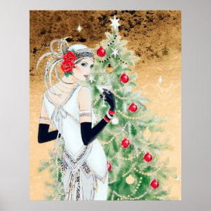 Retro Vintager Kunst-Deko-Dame Weihnachten Poster