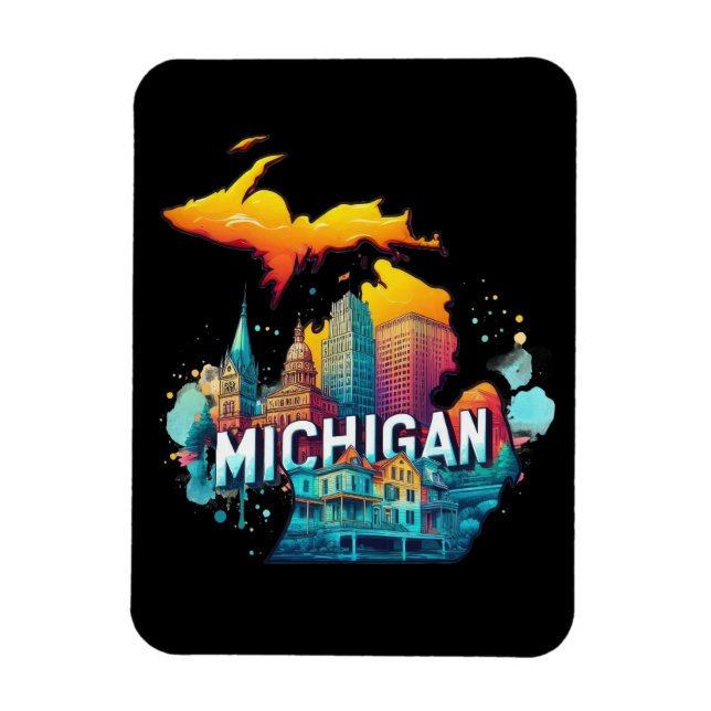 Retro Vintager Michigan Staat Map Magnet (Vertikal)
