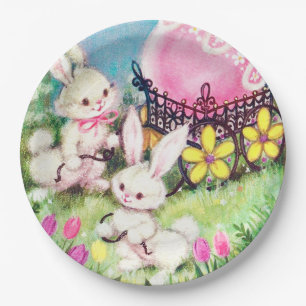 Retro Vintager Osterhase Feiertag Pappteller