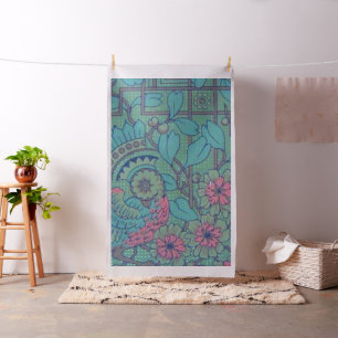 Retro Vintager Pfau in weisem aquamarinem und rosa Stoff