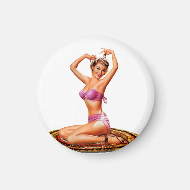 Retro Vintager Pinup Girl in Rosa Magnet (Vorne)