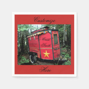 retro Vintager Reiseanhängerentwurf auf Serviette