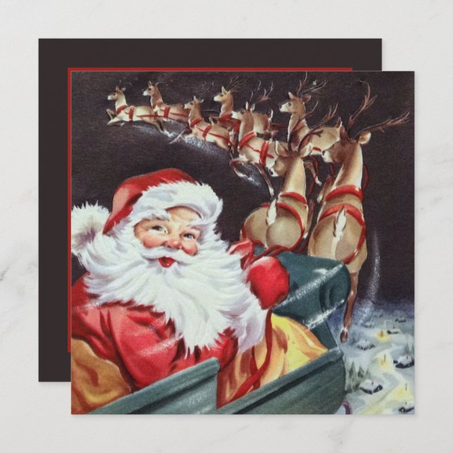 Retro Vintager Santa Rentier Einladung (Vorne/Hinten)