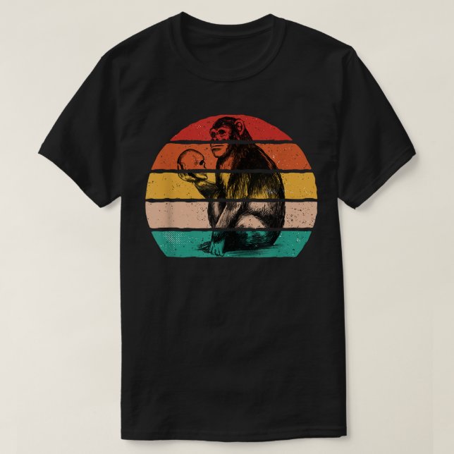 Retro Vintager Schimpanse Affe mit Schädel T-Shirt (Design vorne)