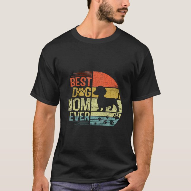 Retro Vintager Sonnenuntergang Beste Dackel Hunde  T-Shirt (Vorderseite)
