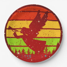 Retro Vintager Sonnenuntergang Engel mit Horn 9"