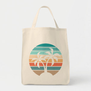 Retro Vintager Sonnenuntergang und Palmen Tragetasche