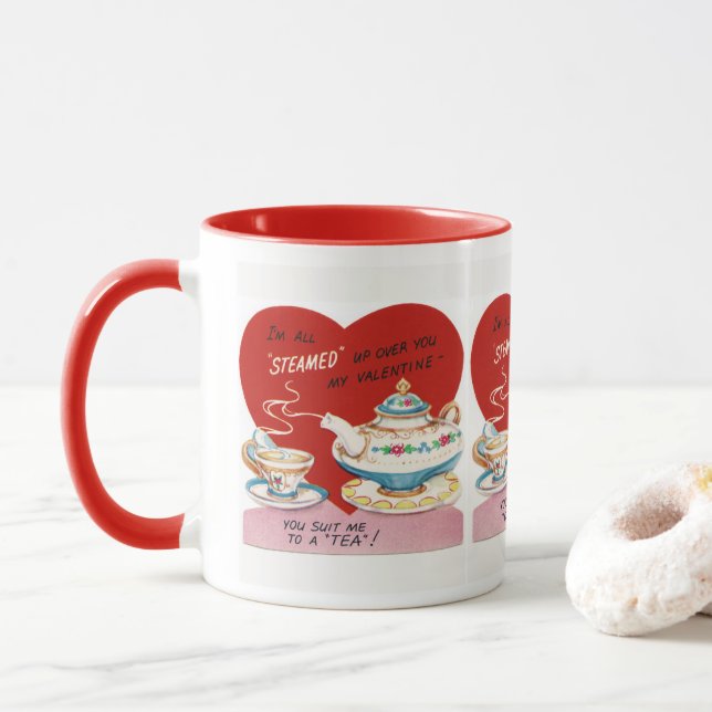 Retro-Vintager Tee-Valentinstag Tasse (Mit Donut)