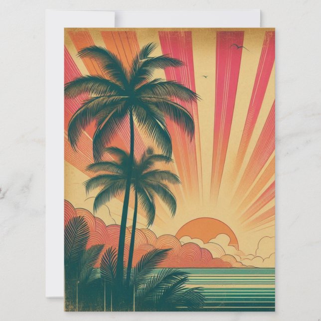 Retro/Vintager tropischer/hawaiianischer Sonnenunt Feiertagskarte (Vorderseite)