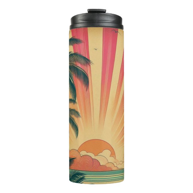 Retro/Vintager tropischer/hawaiianischer Sonnenunt Thermosbecher (Vorderseite)