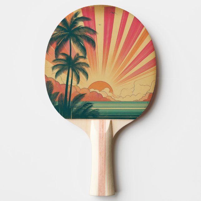 Retro/Vintager tropischer/hawaiianischer Sonnenunt Tischtennis Schläger (Vorderseite)