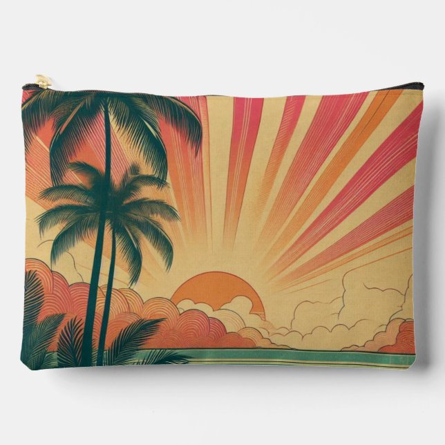 Retro/Vintager tropischer/hawaiianischer Sonnenunt Zubehörtasche (Vorderseite)
