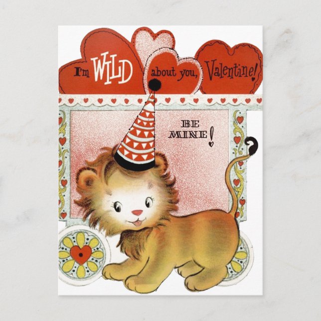 Retro Vintager Valentinlion Postkarte (Vorderseite)