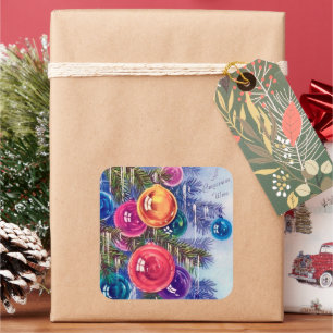 Retro Vintager Weihnachtsfeiertags-Birnenaufkleber Quadratischer Aufkleber