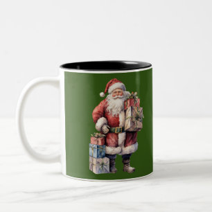Retro Vintager Weihnachtsmann mit angenehmen Gesch Zweifarbige Tasse